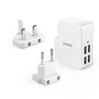Anker Interchangeable EU And UK Plugs Powerport Lite 4 Ports – White