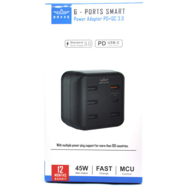 BRAVE 6 Ports Smart Power Adapter PD+QC 3.0 45W